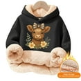 thumbnail image 4 of Rggeeun Girls Fleece Hoodie Soft Lined Fluffy Cow Pullover With Cute Striped Bow Print Warm Winter Kid Casual Relaxed Fit Gy2,15-16 Years,Long Sleeve, 4 of 5