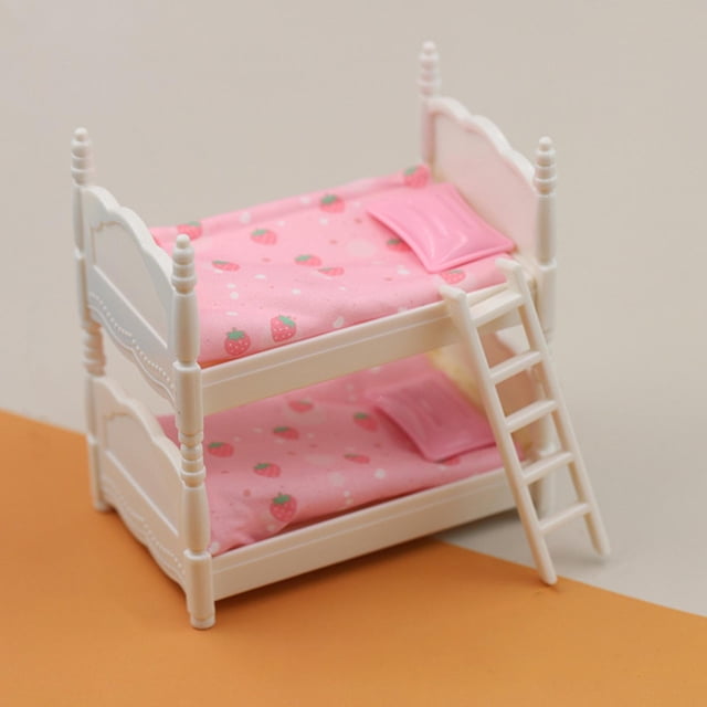 Decoración de cama de doble capa en miniatura Suministros de dormitorio Coleccionables Regalos multipropósito Modelo de cama de simulación 1:12 para Hugo Literas en miniatura