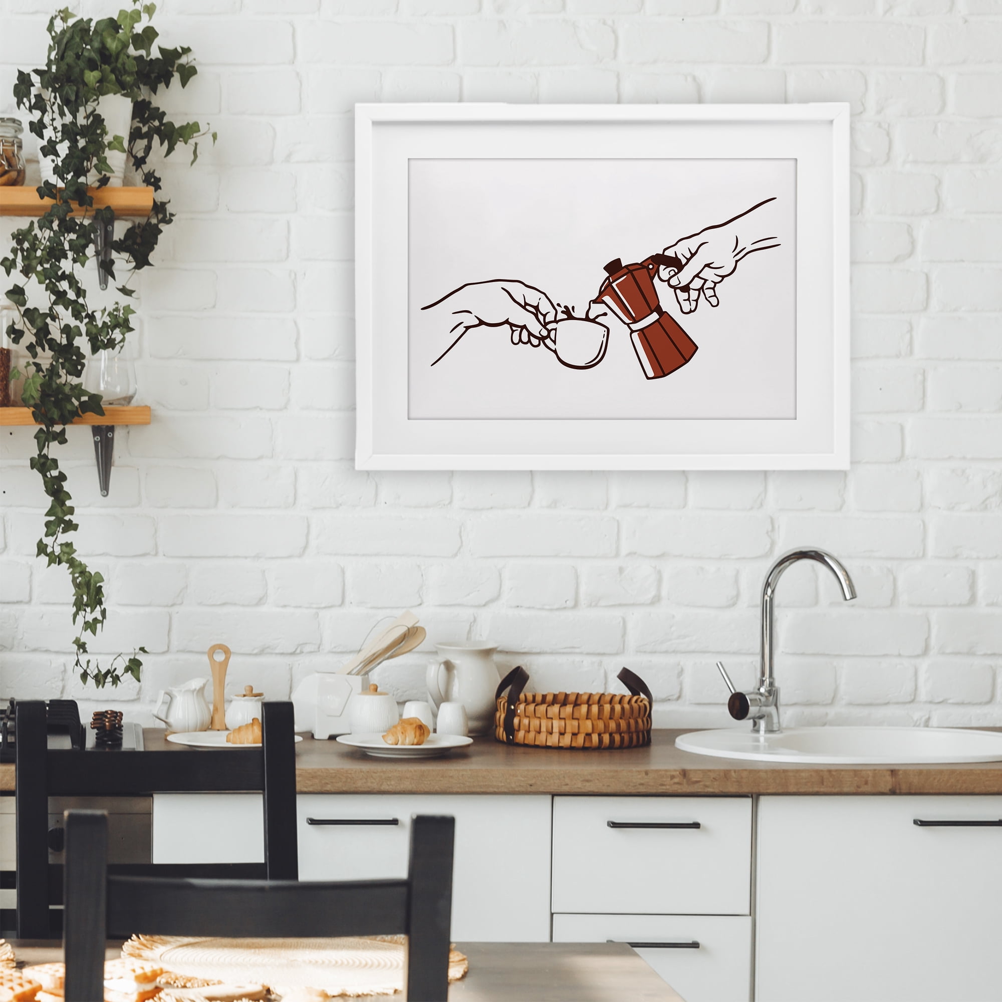 Stupell Industries Creation Of Coffee Classic Parody White Framed Print Under Glass, design by Tobe Fonseca