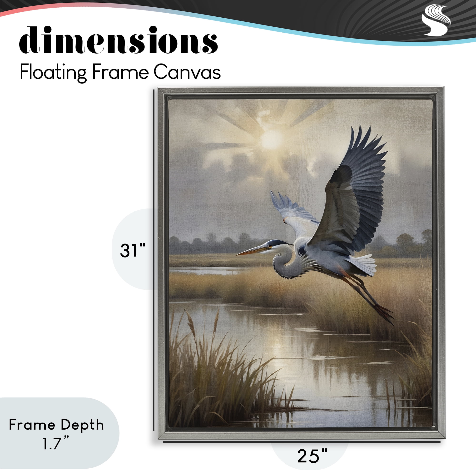 Stupell Industries Heron Flight over Wetlands Gray Framed Floater Canvas Wall Art, design by Susan Arnot