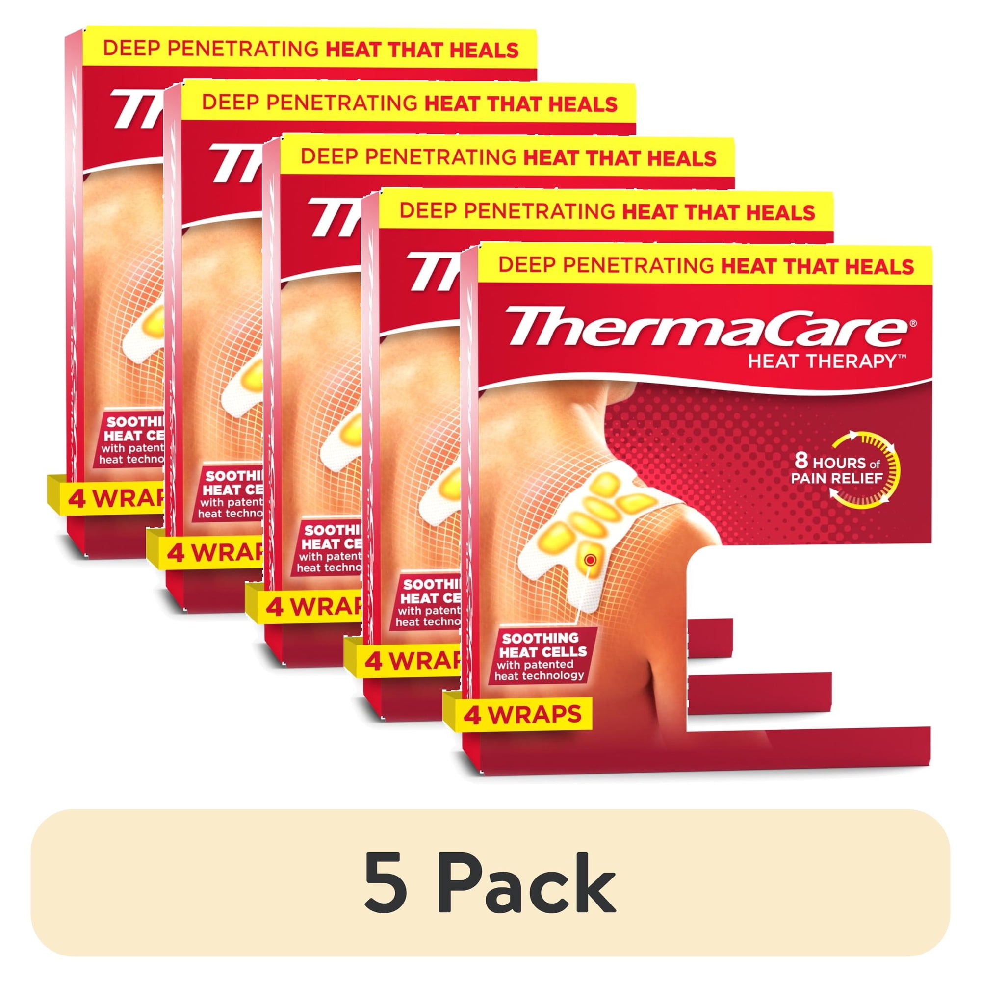 (5 pack) ThermaCare Joint Pain Therapy Heat Wraps, 4 Count, Pain Relief Patches