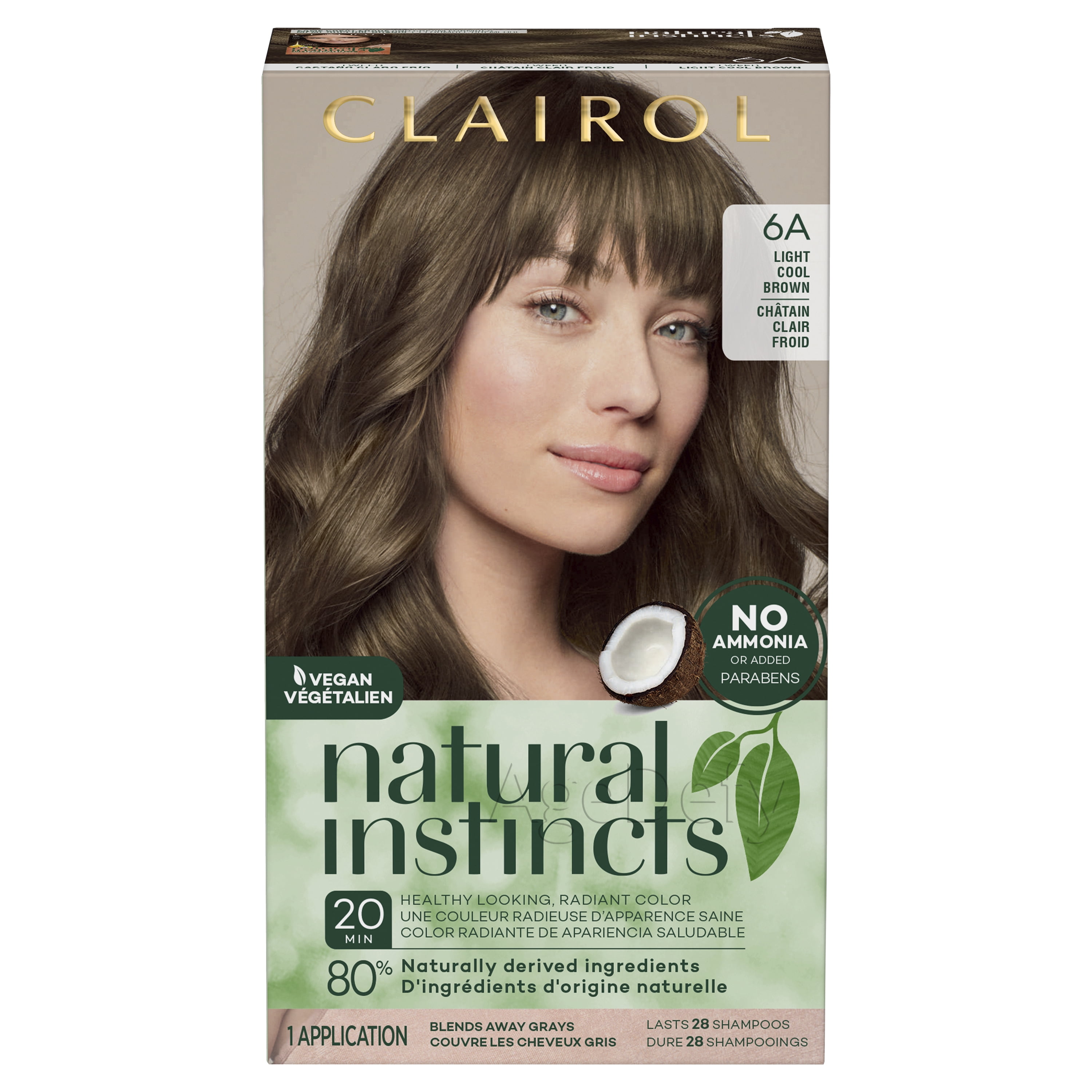 Clairol Natural Instincts Demi-Permanent Hair Color Creme, 6A Light Cool  Brown, Hair Dye, 1 Application 