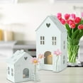 thumbnail image 2 of White Town House Lanterns With Baby Bud Vases, Set of 2, 6 and 13.25 Inches Tall, Metal and Glass, Shabby Style, 2 of 6