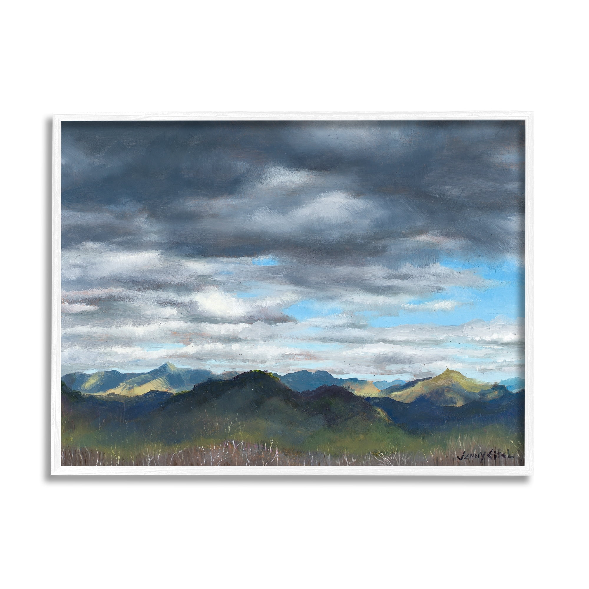 Stupell Industries Overhanging Clouds Rural Mountain Range Peaks Landscape Painting White Framed Art Print Wall Art, Design by unknown