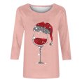 thumbnail image 3 of SELONE Christmas Tee Shirts Womens Plus Long Sleeve Xmas Print Crewneck 3/4 Sleeve T-shirt Crewneck Pullover Tops Crewneck Tops Shirt Pink S, 3 of 3