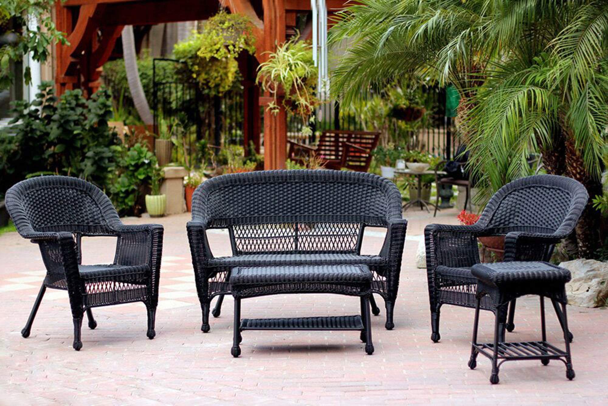 5-Piece Black Resin Wicker Patio Chair, Loveseat and Table Furniture