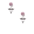 thumbnail image 2 of Delight Jewelry Silvertone Engraveable Caduceus - Pink Crystal Clip on Earrings, 2 of 5