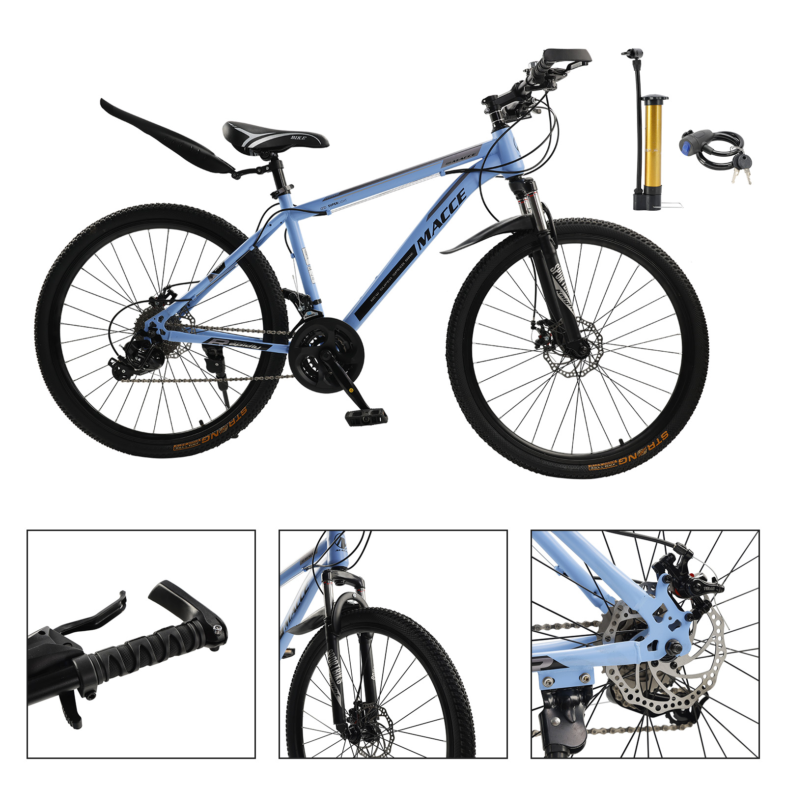 26" wheels 27 speed double disc brake mountain bike MTB for adults Blue