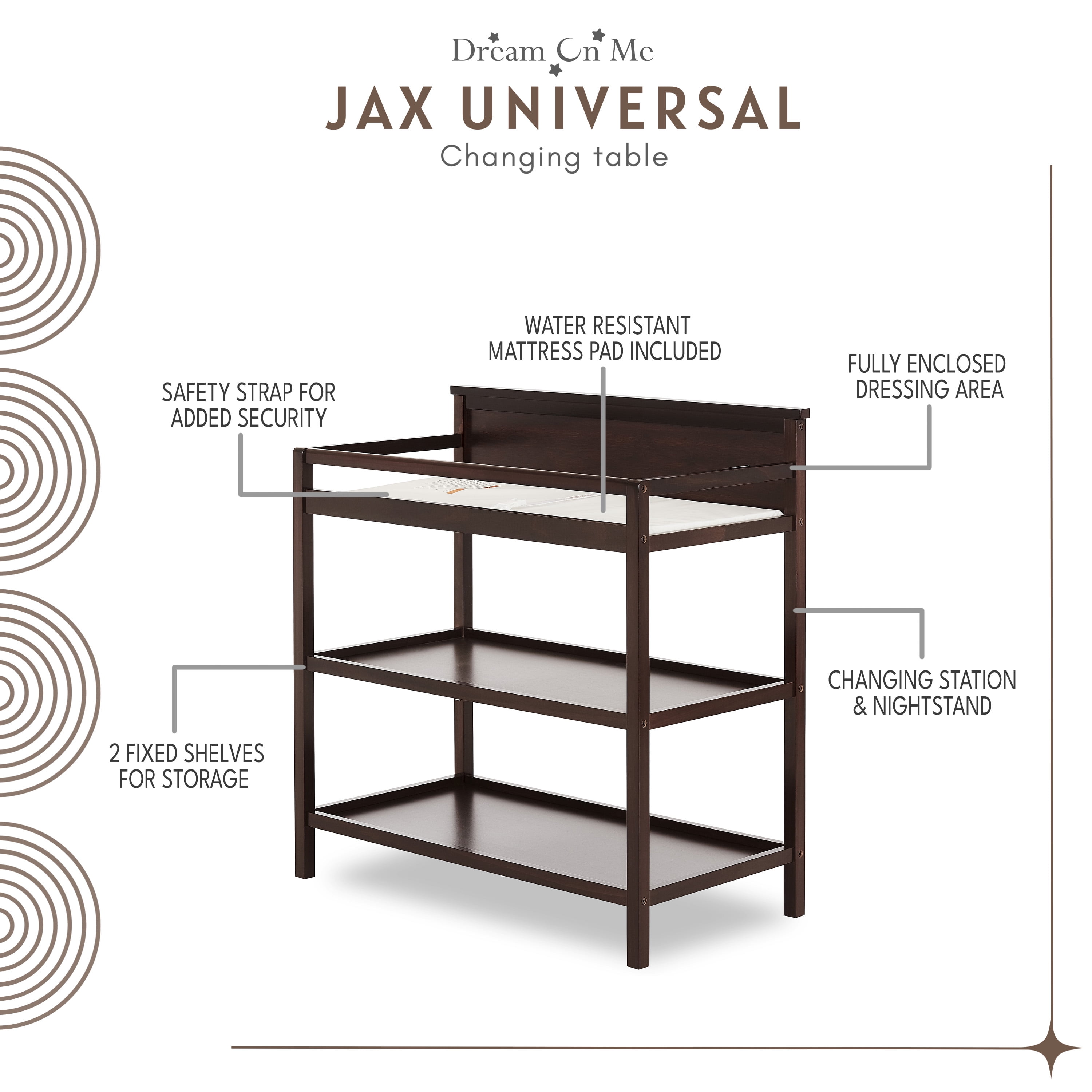 Dream On Me Jax Universal Changing Table - Espresso