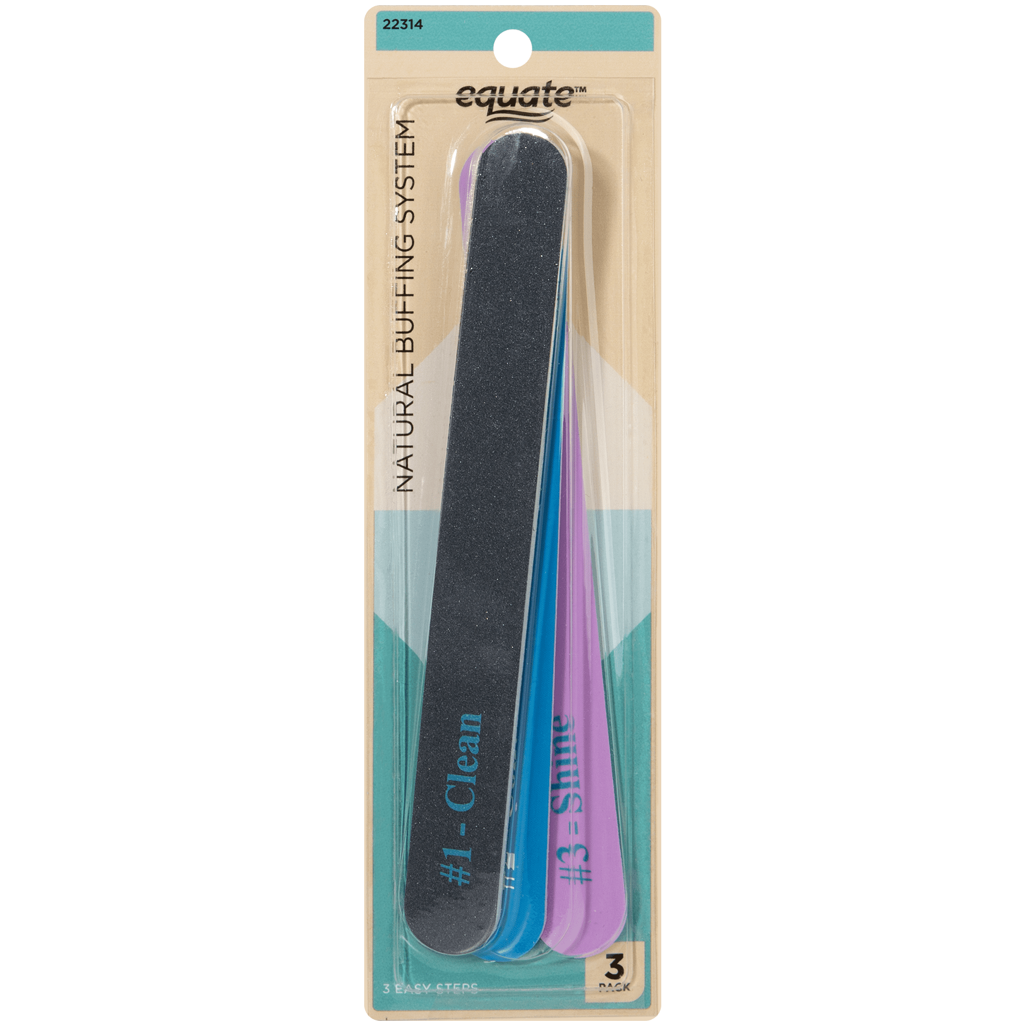 Equate Beauty Nail Care Fingernail Natural Buffing System, 3 Pieces