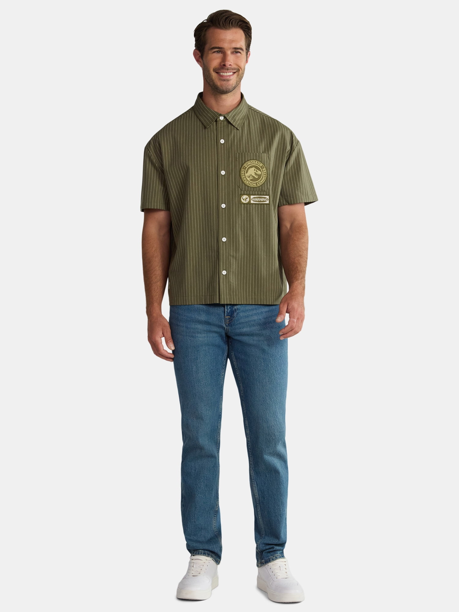 Jurassic Park Men's and Big Men's Dinosaur Committee Button Up Shirt, Sizes S-3XL