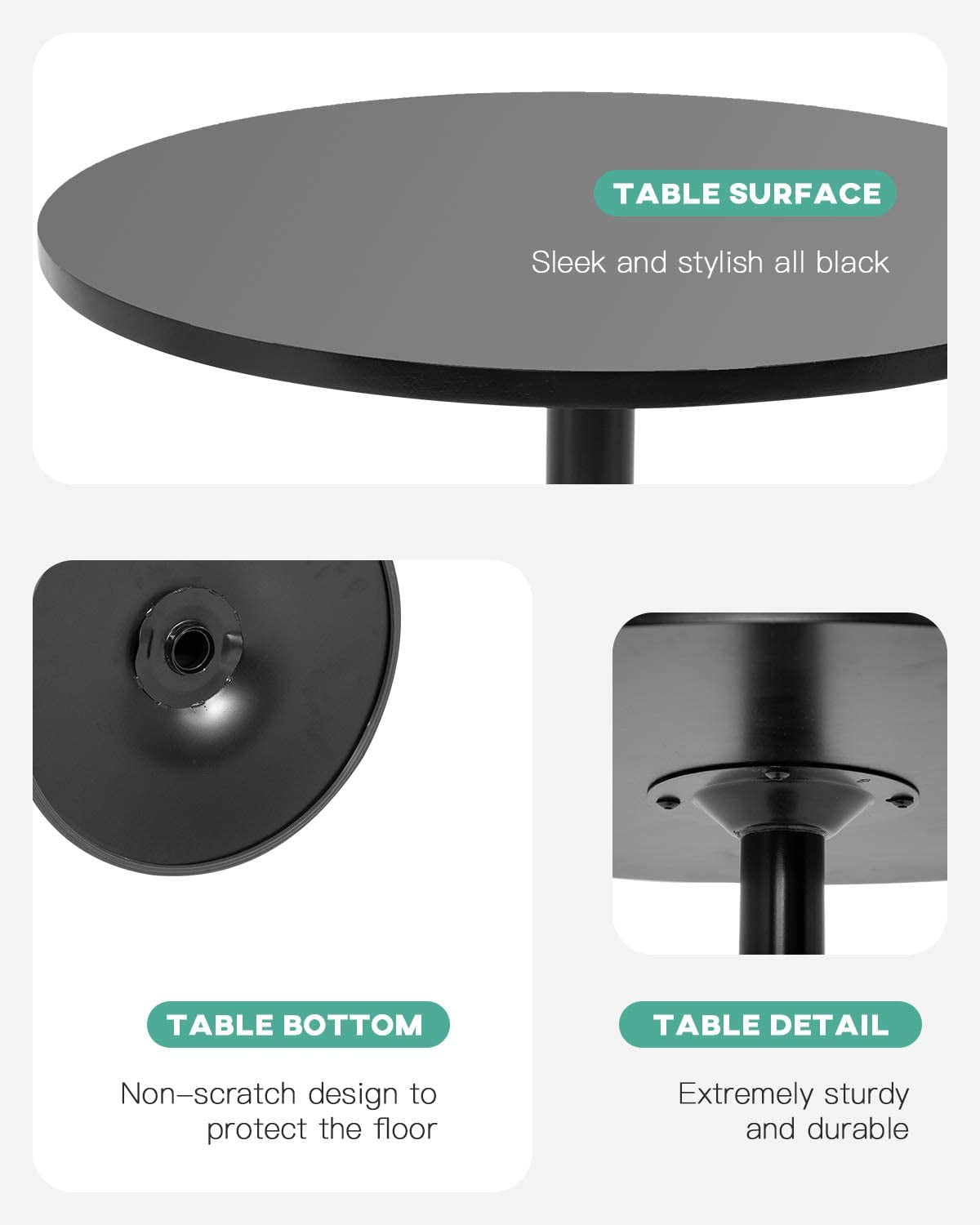 NiamVelo Round Dining Table Anti-Slip with Hydraulic, Black