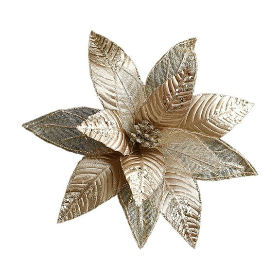 Uuowzo Artificial Christmas Flowers, Xmas Tree Decoration Ornaments Glitter Poinsettias Flower for Wreath Garland New Year Wedding Home Party