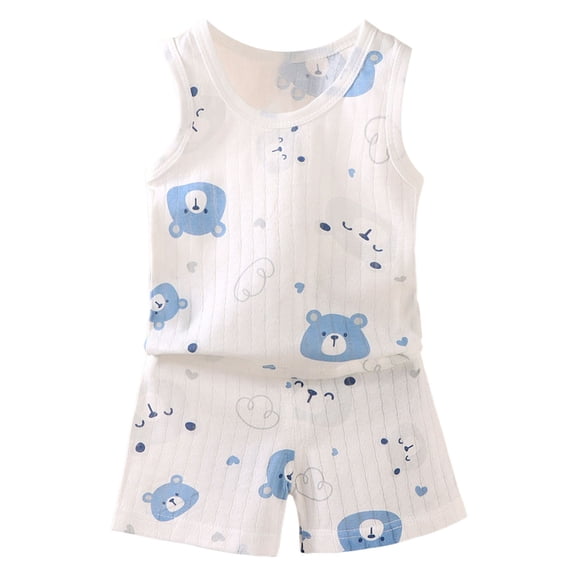 XZNPDUCQ Baby Boy's Summer Wear Cotton Sleeveless Tank Top with Drawstring Shorts 2PCS Set for 3 6 12 18 Months 2T kids Short Sets Summer Pjs Pajamas & Dailywear