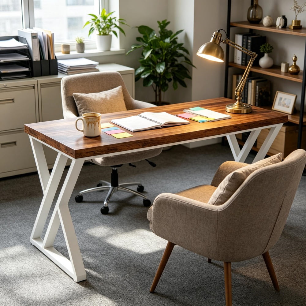 Modern Office Desk, Simple Writing Computer Desk, Sturdy Frame Workstation Table, Multifunctional Study Laptop Desk for Home Office Bedroom Workplace