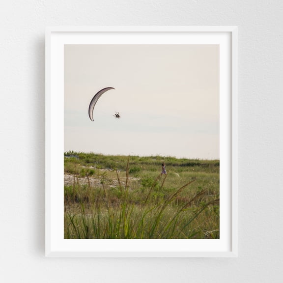 Paramotoring Over the Dunes 02 - Fire Island New York Photography White Framed Wall Art Print 16 x 20 inches