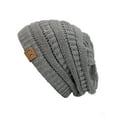 thumbnail image 2 of Unisex Trendy Warm Chunky Soft Stretch Cable Knit Slouchy Beanie Skully - Light Melange Gray, 2 of 3