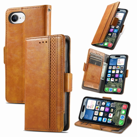 for iPhone 16E Wallet Case, Magnetic PU Leather Flip Folio Case with Card Holders RFID Blocking Kickstand Shockproof TPU Inner Shell Phone Case