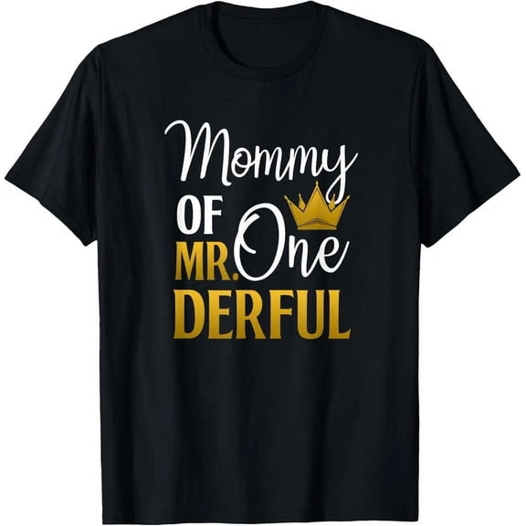 Mommy of Mr. Onederful First Birthday Party Shirt Retro Cute Mother Celebration Graphic Tee Black