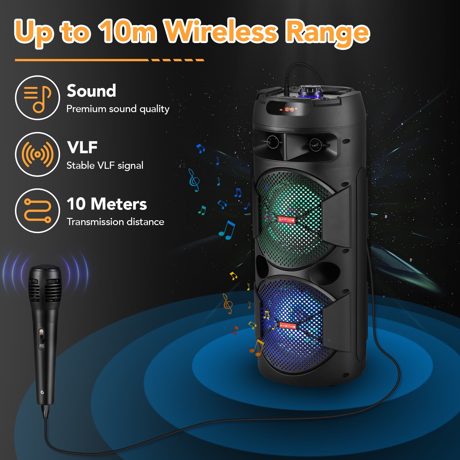 RIDWIND 4000W Peak Power Bluetooth Speakers Portable Wireless Speaker with Double 6.5 inch Subwoofer Heavy Bass,FM Radio, Microphone, Lights, Remote Control TWS Stereo Sound System Speaker