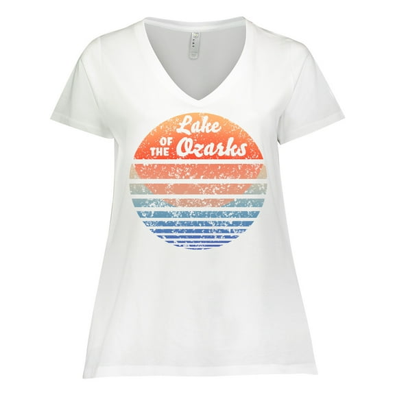 Inktastic Lake of the Ozarks Distressed Retro Sunset Women's Plus Size V-Neck T-Shirt