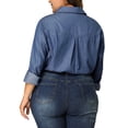 thumbnail image 3 of Camisa de mezclilla de mujer de tallas grandes Agnes Orinda con botones y mangas largas y bolsillo 1X Azul, 3 of 8