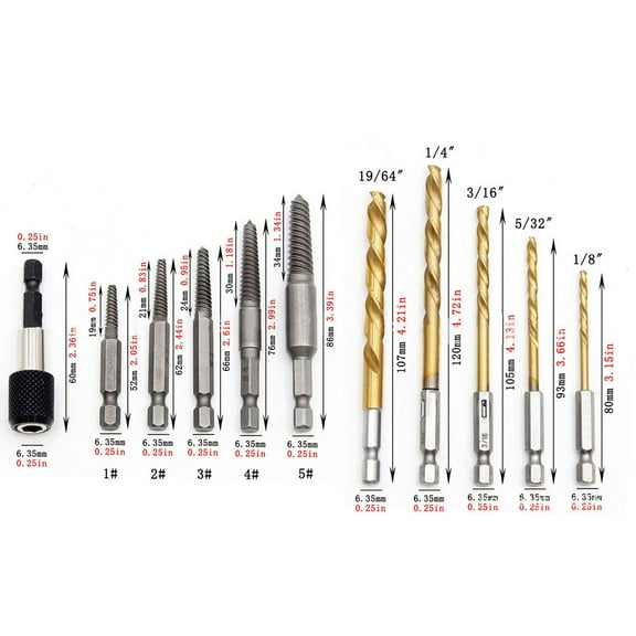 11Pcs Screw Extractor Set and Drill Bit Holder for Removing Broken Studs Bolts