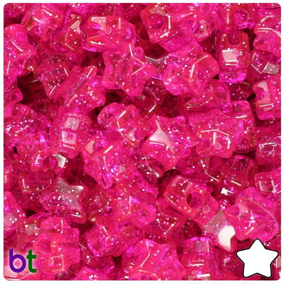 BeadTin Bright Pink Sparkle 13mm Star Pony Beads (250pcs)