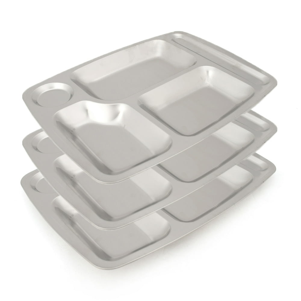 Aspire Rectangular Divided Cafeteria Tray, Stainless Steel Tray, 3 Pieces5 Sections2 Walmart