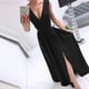 thumbnail image 4 of Vestido largo hasta el suelo con cuello en V liso sin mangas suelto de Inglaterra informal a la moda para mujer Pompotops  ghjkhdj7641, 4 of 6