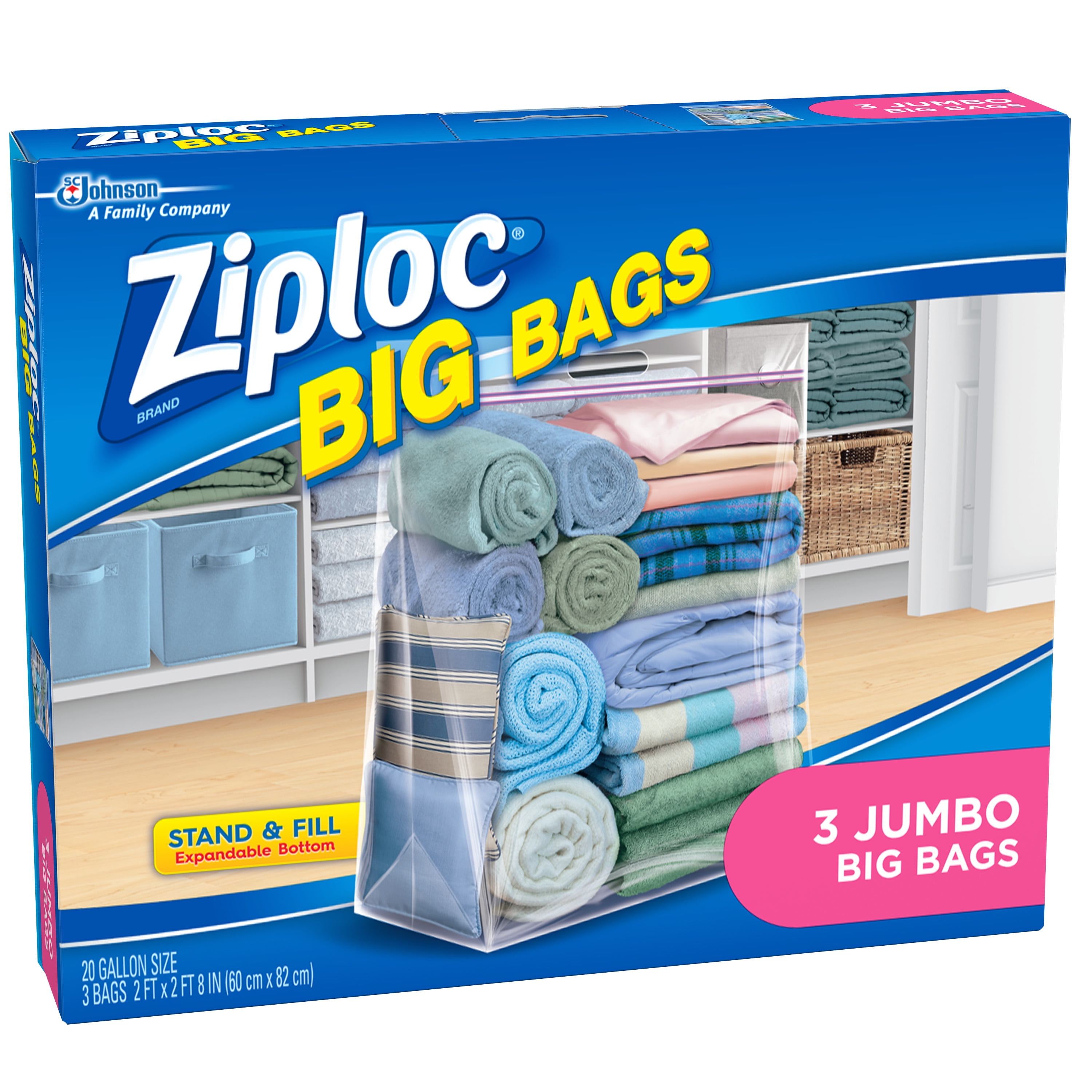 Ziploc Big Bags, Large, 3 Gallon Size, 5 bags