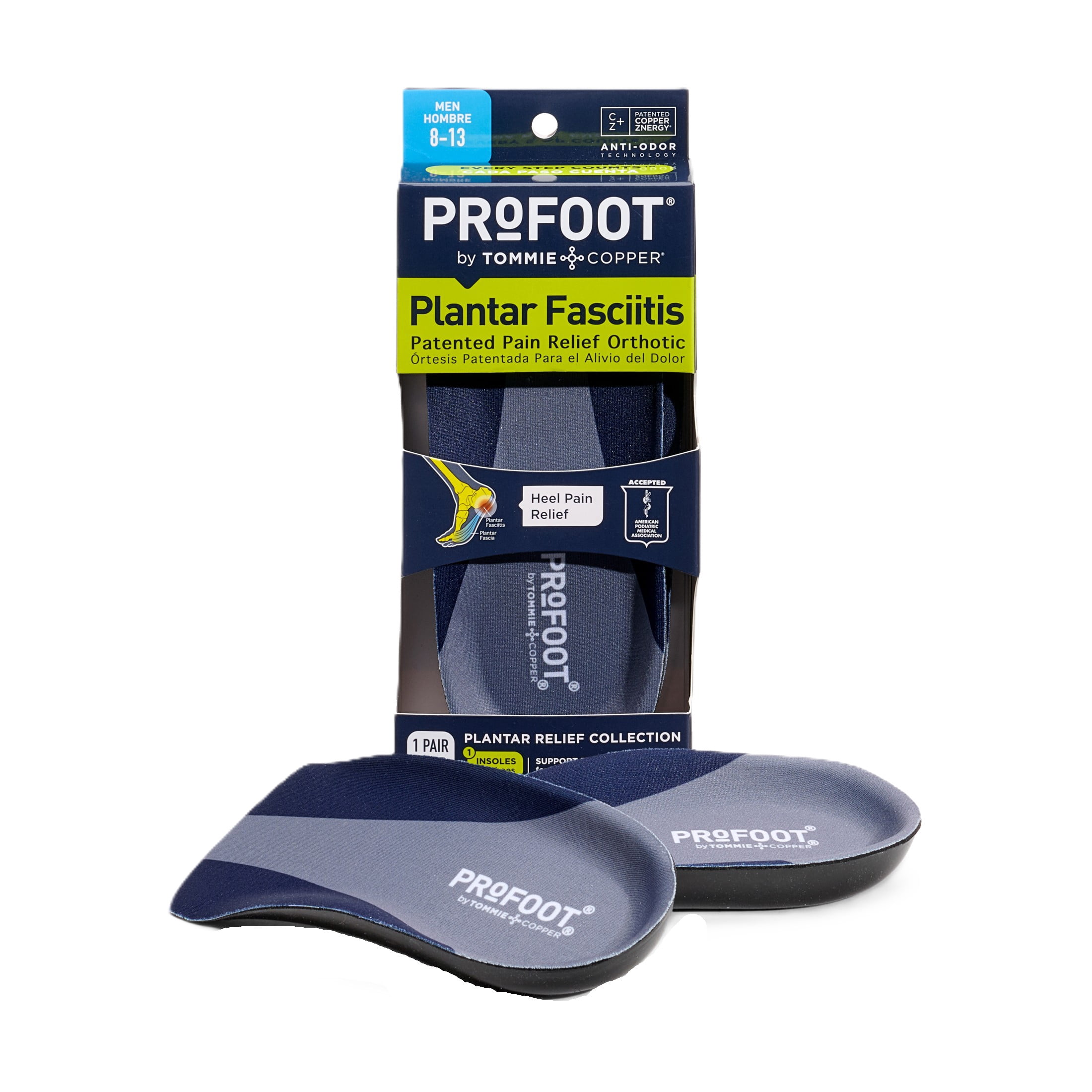 (3 pack) ProFoot Plantar Fasciitis Orthotic Insoles, Mens 8-13, 1 Pair