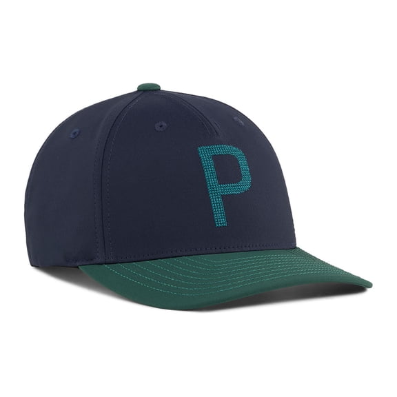 PUMA Golf Crafted P Snapback Hat Adjustable Performance,Deep Navy/Green Terrain -