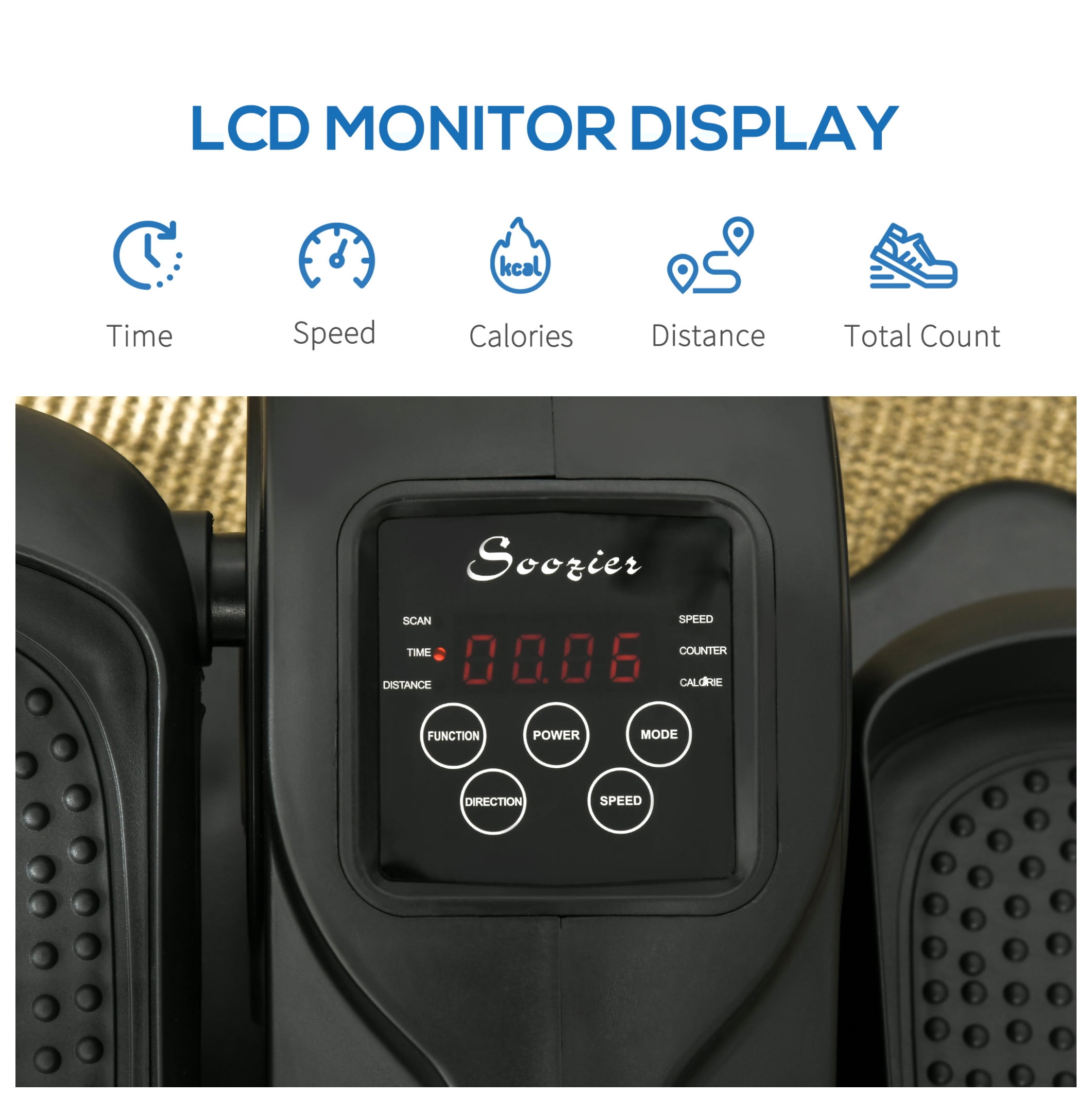 Soozier Powered Foot Pedal Exerciser, Seated Under Desk Bike Elliptical Machine, Mini Rehabilitation Bike w/ Adjustable Speed, & LCD Display for Home & Office