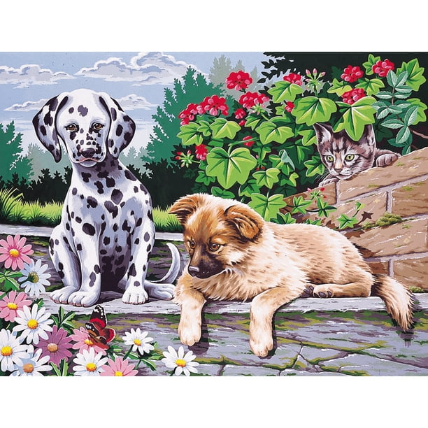 Reeves Large Acrylic Painting By Number Kit, 11.5" x 15.5", Dogs Look