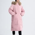 thumbnail image 6 of HAPIMO Women's Long Coats Winter Thickened Warm Coats Casual Comfy Long Sleeve Zip Up Hooded Jacket Solid Pocket Quilted Outerwear Pink L, 6 of 7