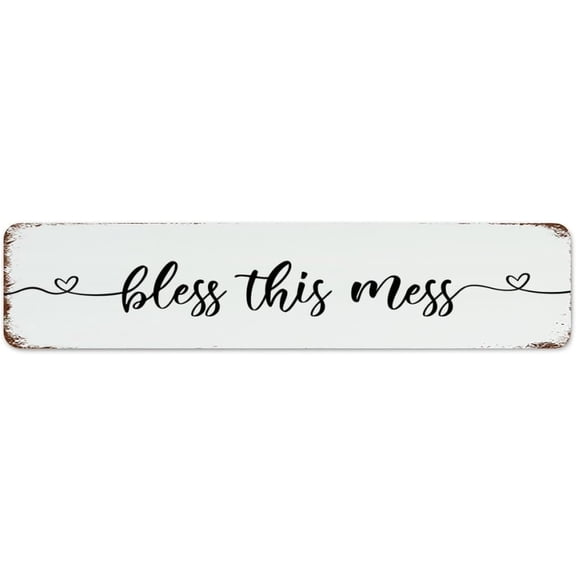 Bless This Mess Metal Signs Bathroom Signs Wall Decor Metal Plaque for Backyard House Dining Room 4"x16"