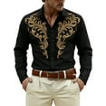 thumbnail image 3 of Mens Shirts Western Cowboys Printed Long Sleeve Button Lapel Top Casual Carnival Theme Classic Comfortable Shirt for Men Black L, 3 of 5