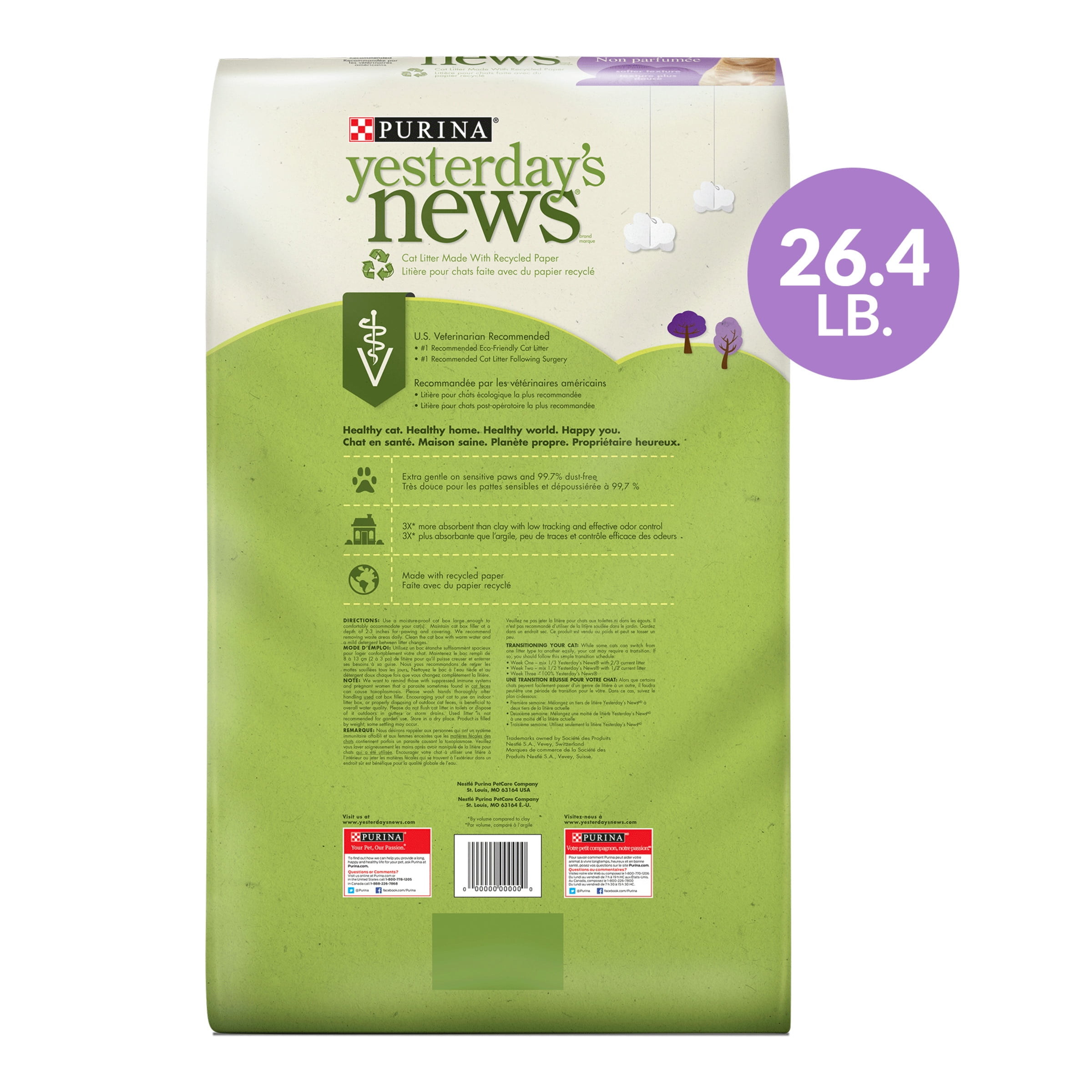 Purina Yesterday's News Non Clumping Paper Cat Litter, Softer Texture Unscented Cat Litter, 26.4 lb. Bag