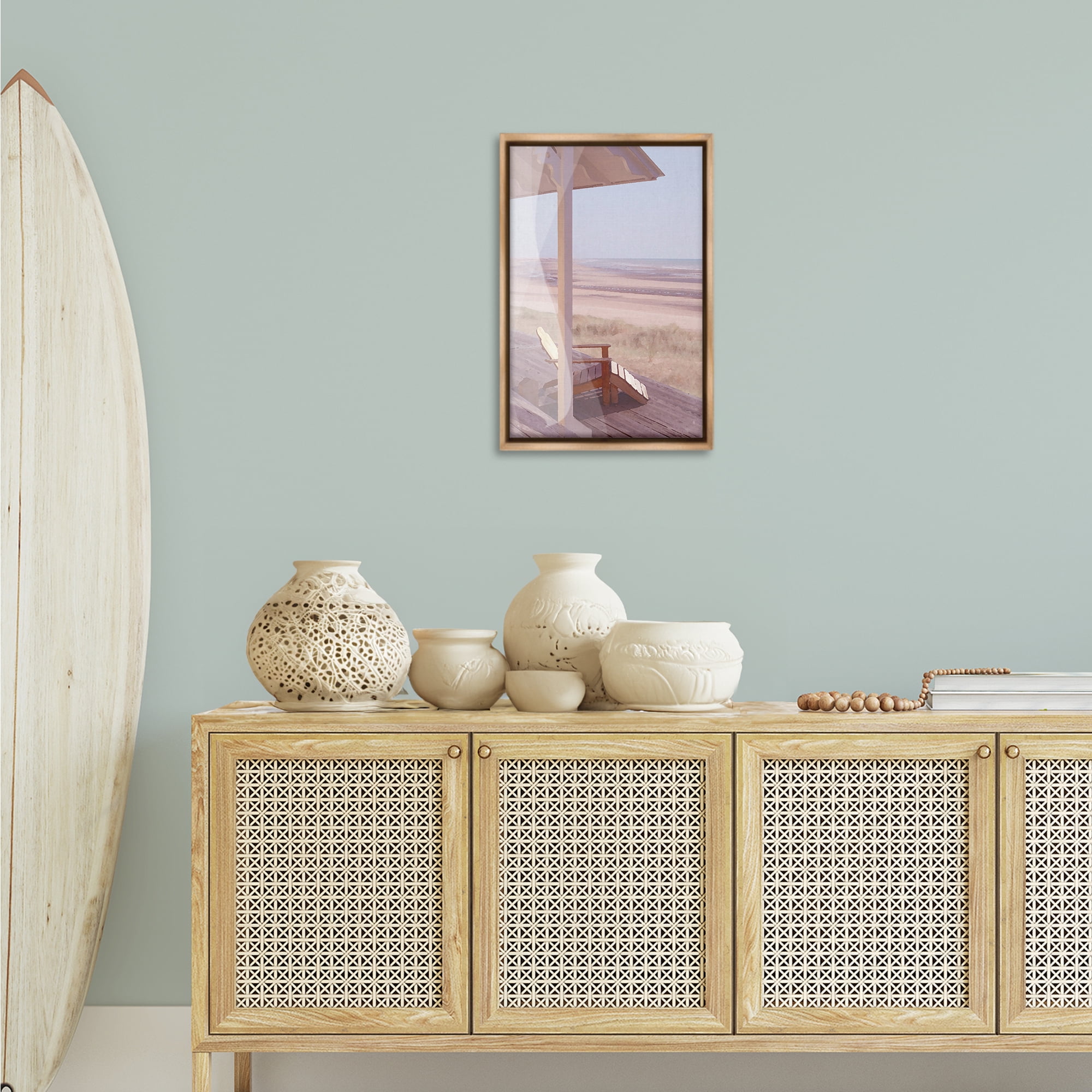 Stupell Industries Hamptons Beach House Landscape Painting Brown Floater Framed Canvas Art Print Wall Art, 17 x 25