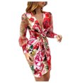 thumbnail image 1 of Birdeem Robe Femme Imprimée Manches Torsadées Midi Robe Aguichant Décolleté en V Profond, 1 of 7