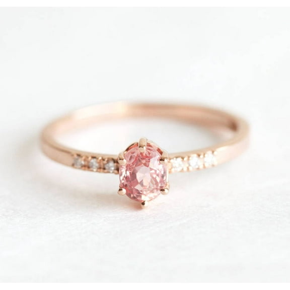930 Sterling Silver Sapphire Ring with Oval Peach Sapphire Ring Rose Gold Plated Ring