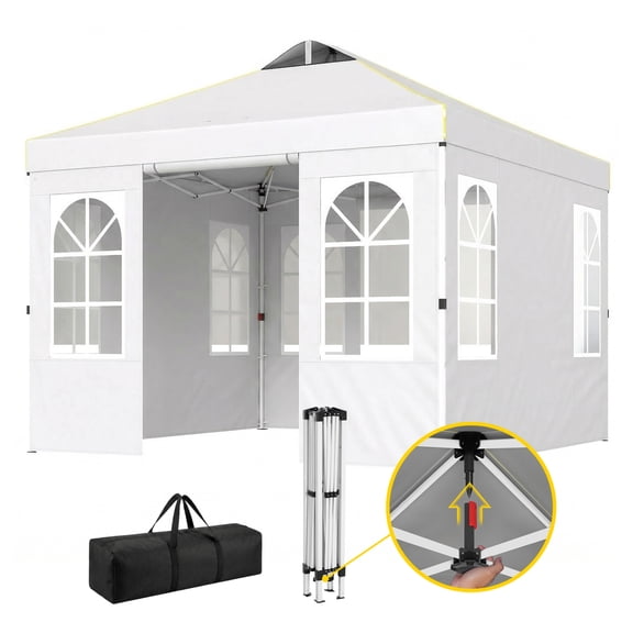 9.6x9.6ft Pop Up Canopy Tent with Sidewalls, Instant Shelter UPF50 , Portable Outdoor Canopy, White