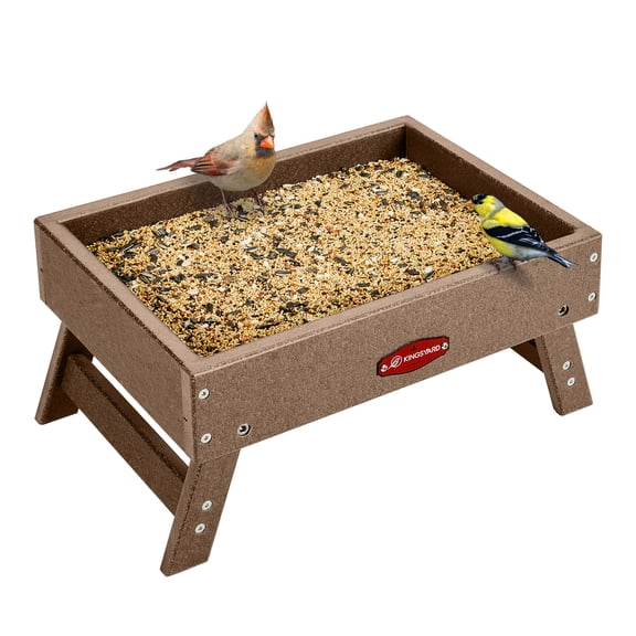 Kingsyard Ground Bird Feeder for Outdoors - Recycled Plastic Platform Feeder for Wild Birds, Squirrels, Chicken, 5 Lbs Large Capacity, Brown