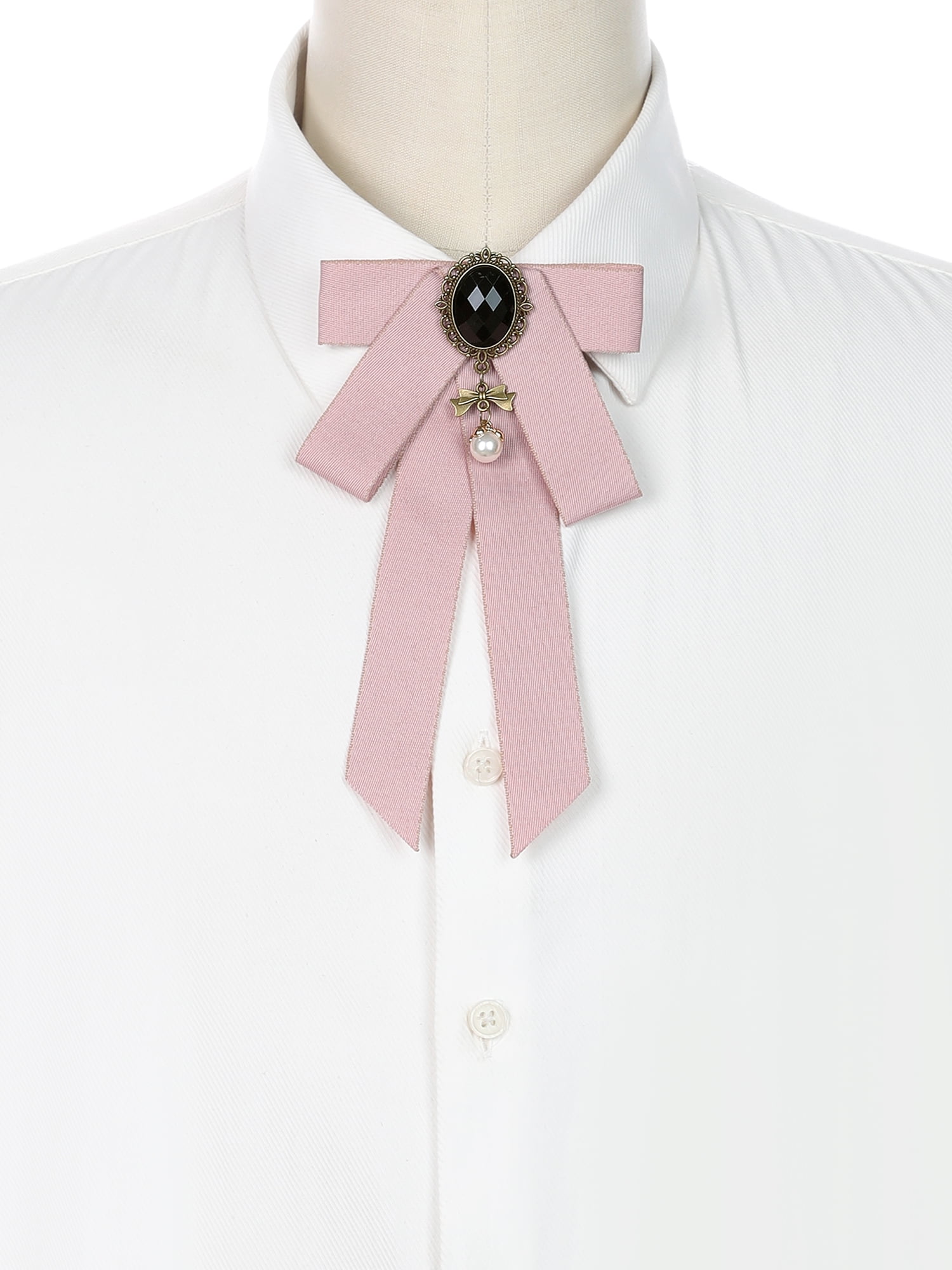DARING DIVA Women's Ribbon Pre-tied Bow Ties with Chic Rhinestone Pink