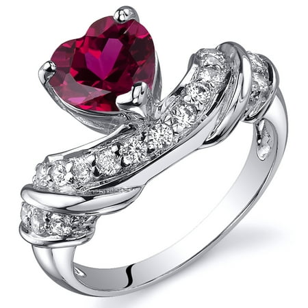 Peora 1.75 Ct Created Ruby Engagement Ring in Rhodium-Plated Sterling Silver