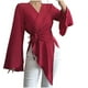 thumbnail image 5 of Sudadera con capucha de viaje,Blusa de mujer de color liso, manga larga, cuello en V, botones, estilo vendaje de poliéster, estilo informal para uso diario y en casa, sopatenor, 5 of 7