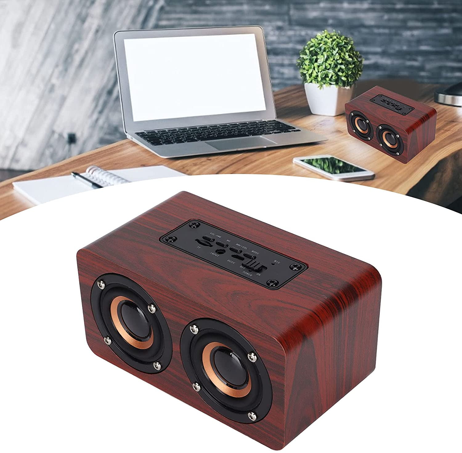 Retro Classic Wood Bluetooth Speaker for Home Office Kitchen
