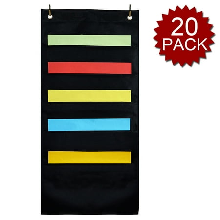 Charm Organizer OFFICESHIP 20 Pack Hanging Wall Files Holder 5 Pockets with 2 Hangers Cascading, Pocket Chart File Folder Office Supplies Storage Organizer (Black) ()