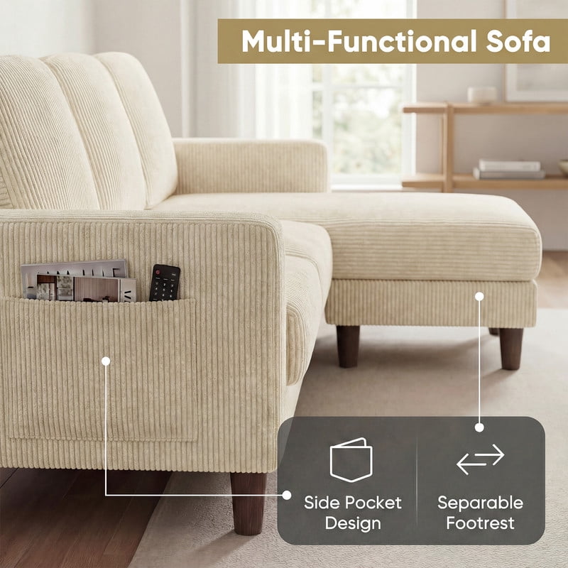 Homall Cloud Modular Sectional Sofa 3 Seat L-Shaped Cloud Oversized Sofa Couch for Living Room, Apartment and Small Space,Corduroy Beige